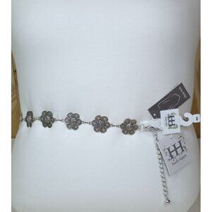 Haute Hippie Silver Flower Chain Belt Concho Adjustable S/M 1.25" Wide 40" Long